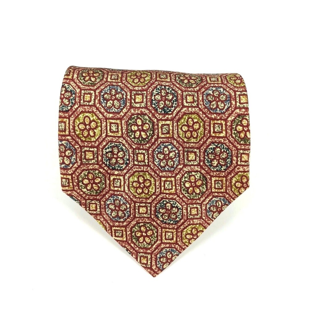 Valentino Tie Men's 100% Silk Italian Red/ Colorful Floral Geometric Necktie
